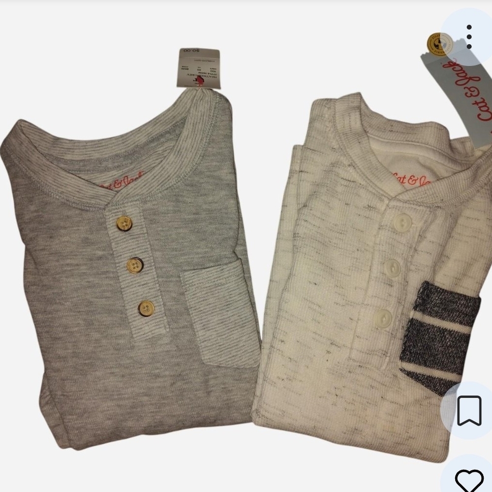 Cat & Jack Kids' Long Sleeve Henley - Gray and Off-White Bundle Of Two Size 5